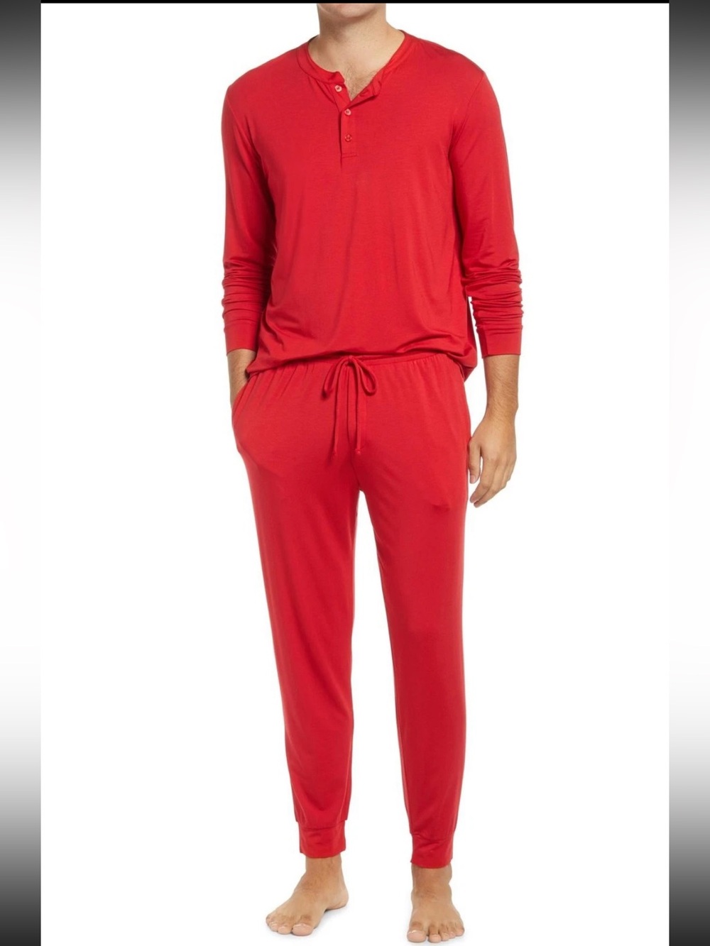 Eberjey Men's Tencel Modal Henry Long Pajama Set Red Size Large
